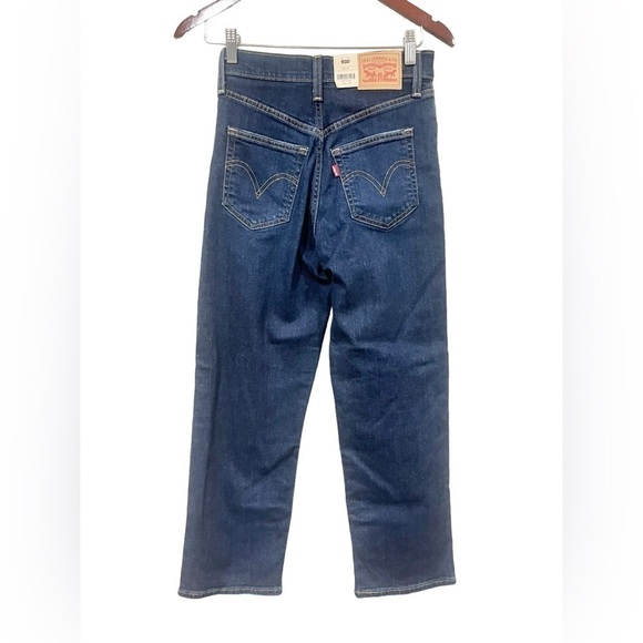 NWT Levis Ribcage Straight Ankle Jeans Distressed Dark Wash High Rise Size 25x27 - Picture 4 of 8